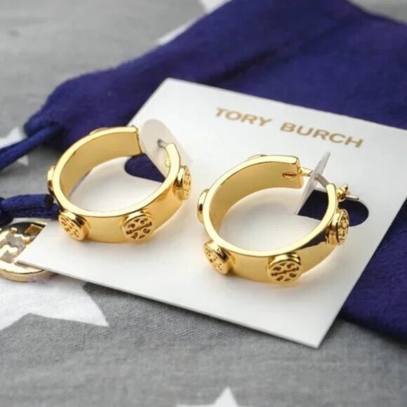 Tory Burch Miller Stud Huggie Hoop Earrings - Picture 2 of 4
